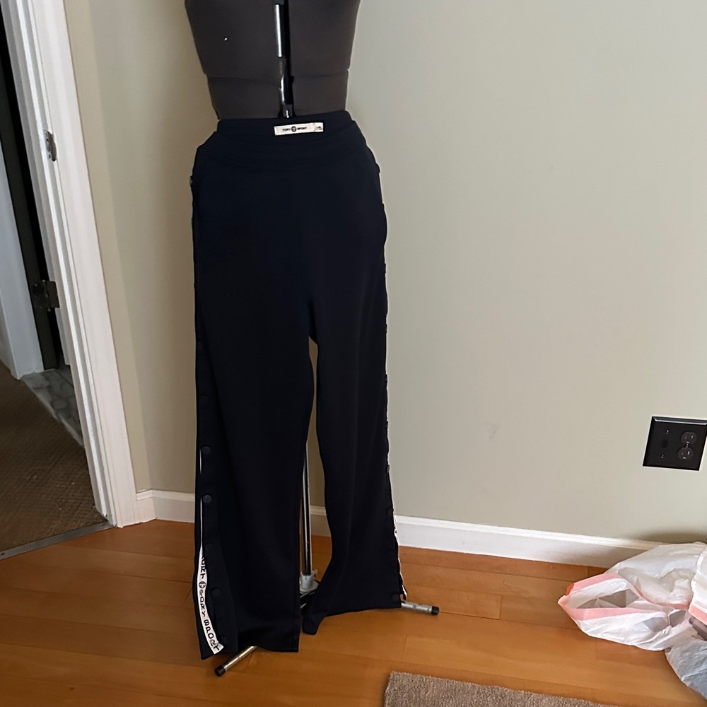 Tory Burch Navy Wide-Leg Pants with Side Stripe